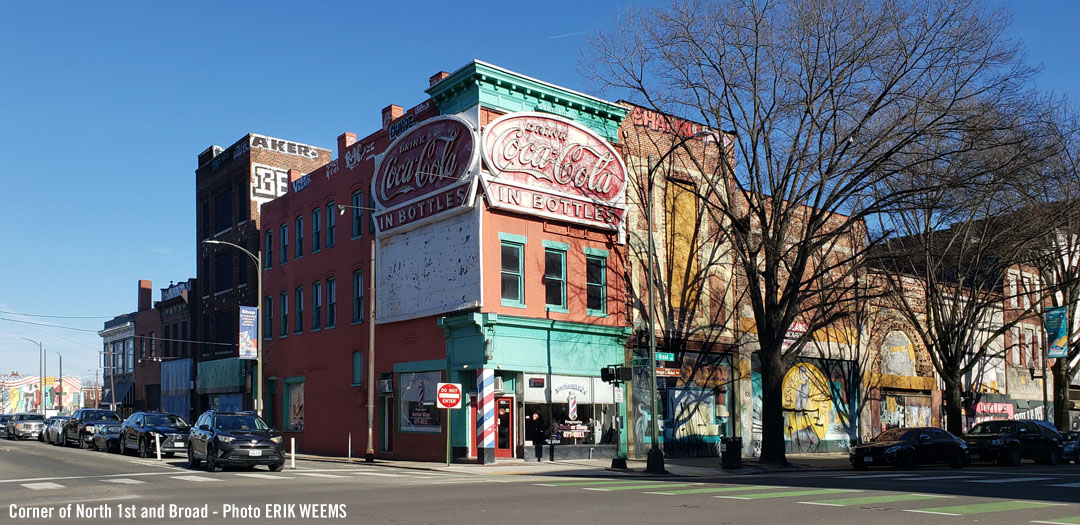 The Coca Cola building at the corner of 1st N Street and Broad in Richmond Virginia