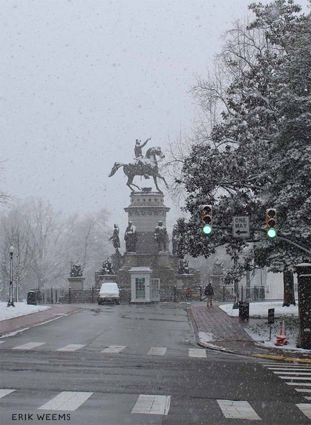 George Washignton Richmond VA in the Snow