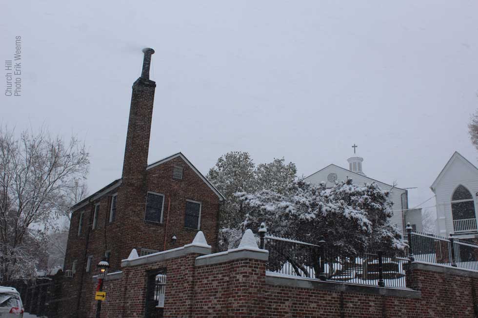 Church Hill in the snow back of ST John's Church