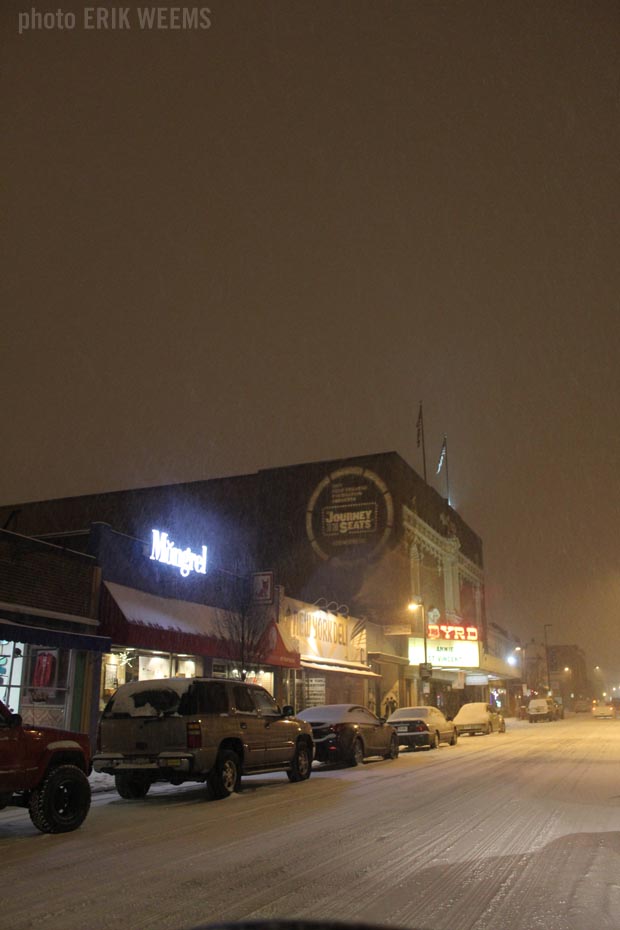 Snow on Byrd Theater on Cary Street Richmond Virginia