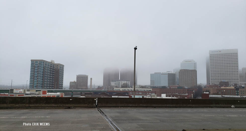 Fog in Richmond Virginia from bridge