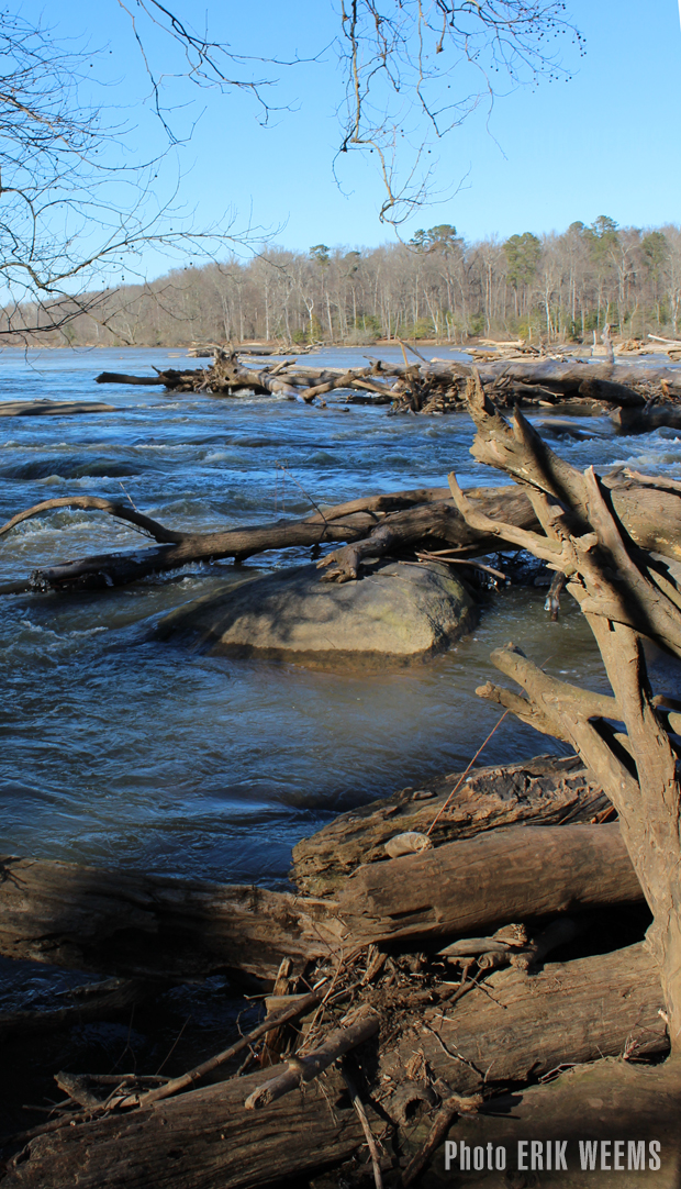 Under blue skies on the James River in Richmond Virginia