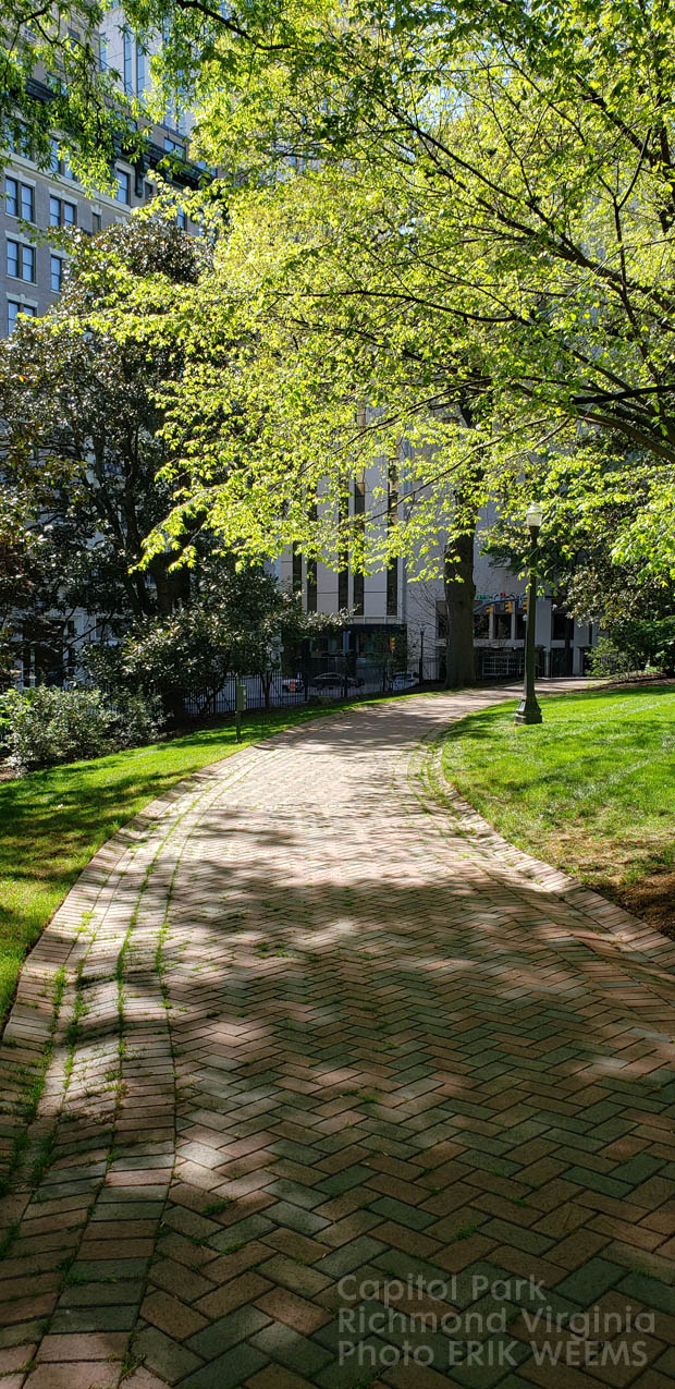 Capitol Park walkway of brick in the summer Richmond Virginia
